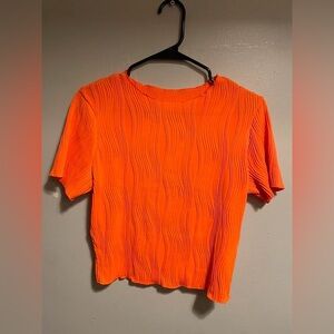 Bright Orange Short Sleeve Textured Top